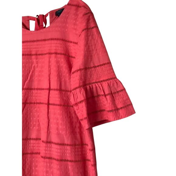 J.Crew Size 14 100% Cotton Flutter Sleeve Eyelet Shift Dress Bright Coral - Picture 3 of 11